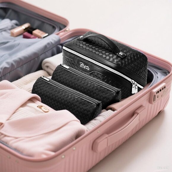 Amazon.com : BOYATU Travel Makeup Bag Cosmetic Bags for  for Women: 3 Pcs Large Make up Bags Set - Vegan Leather Cosmetic Bag for Traveli
